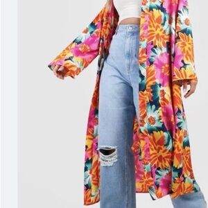 Plus Floral Multicolor Kimono- Bell Sleeves
